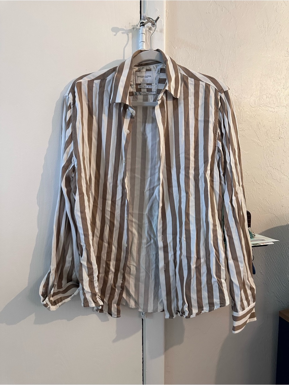 Denim & Flower Brown and White Vertical Stripe Button-Down Shirt